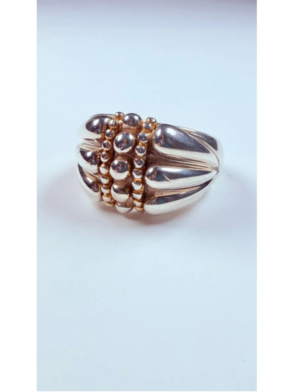 ARROWS Modernist Caviar Bead Dot Ribbed Sterling Silver Gold Vermeil Ring Italy
